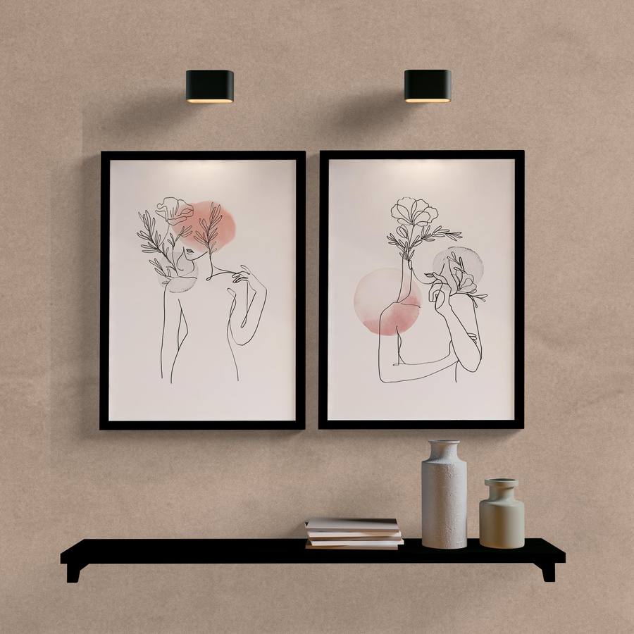 Kit Quadros Decorativos Minimalista Mulher - quadro decorativo em ambiente decorado