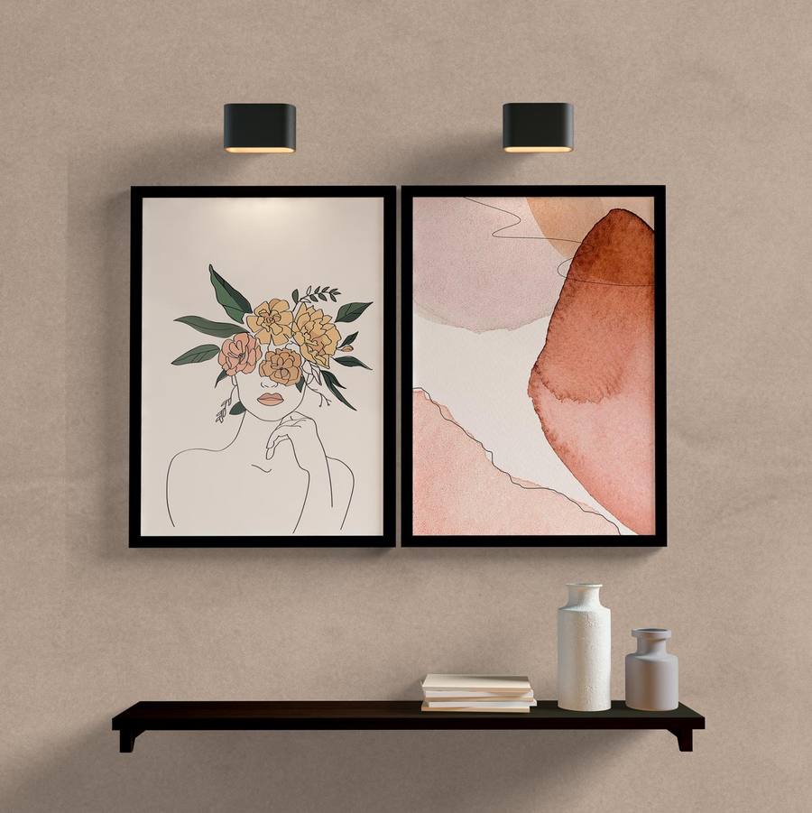 Kit Quadros Decorativos Minimalista Mulher - detalhe da moldura e acabamento