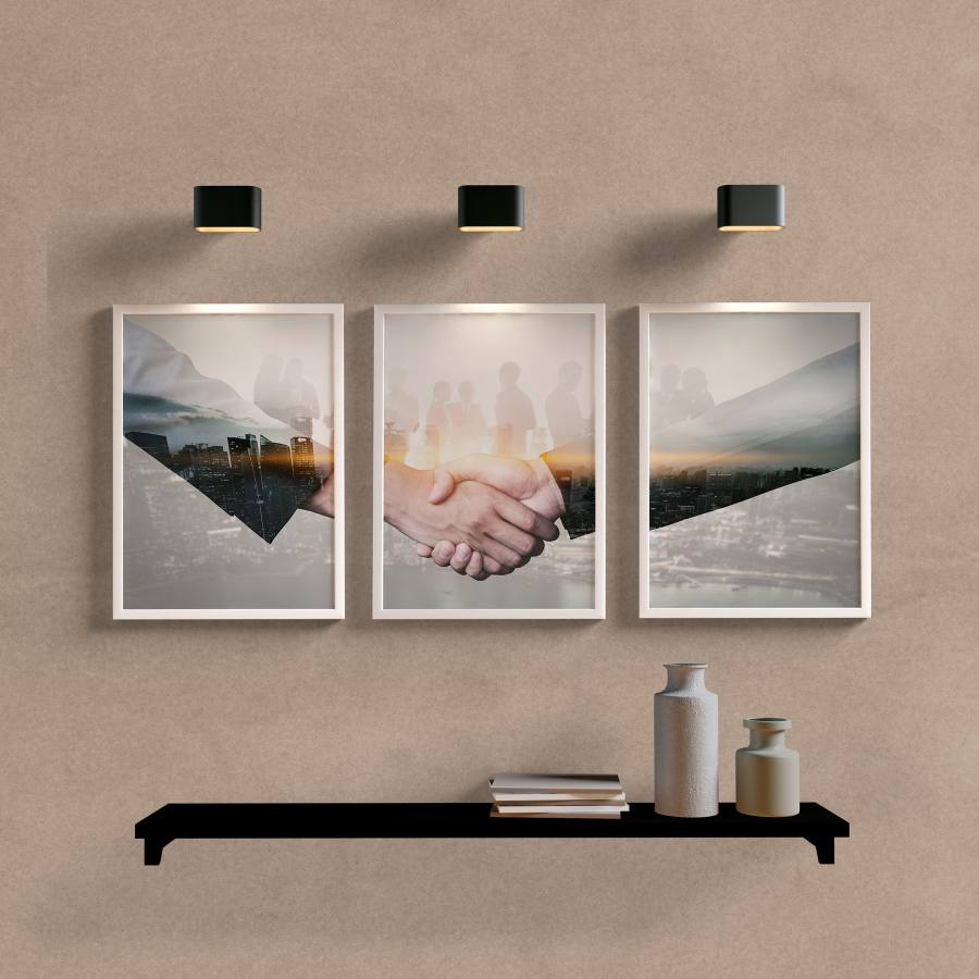 Kit Quadros Decorativos Negócios - detalhe da moldura e acabamento