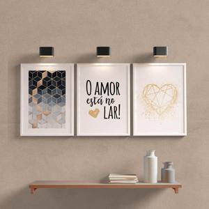 Kit Quadros Decorativos O amor está nos lar azul e dourado - detalhe da moldura e acabamento