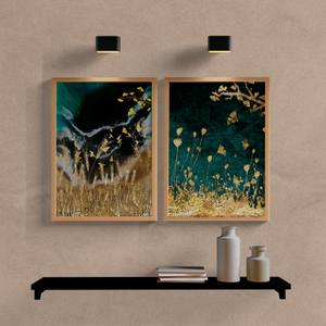 Kit Quadros Decorativos Paisagem Abstrata Verde e Dourado - vista aproximada da impressão