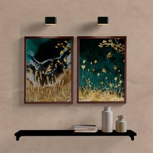 Kit Quadros Decorativos Paisagem Abstrata Verde e Dourado - imagem 5