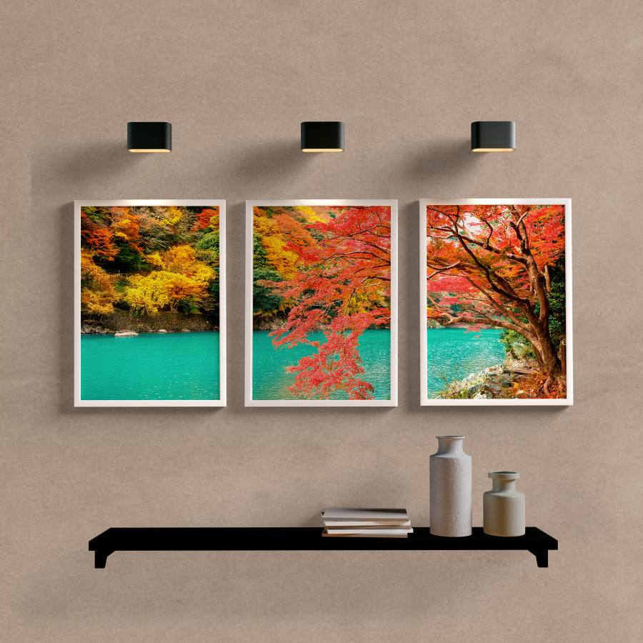 Kit Quadros Decorativos Paisagem Arashiyama - detalhe da moldura e acabamento