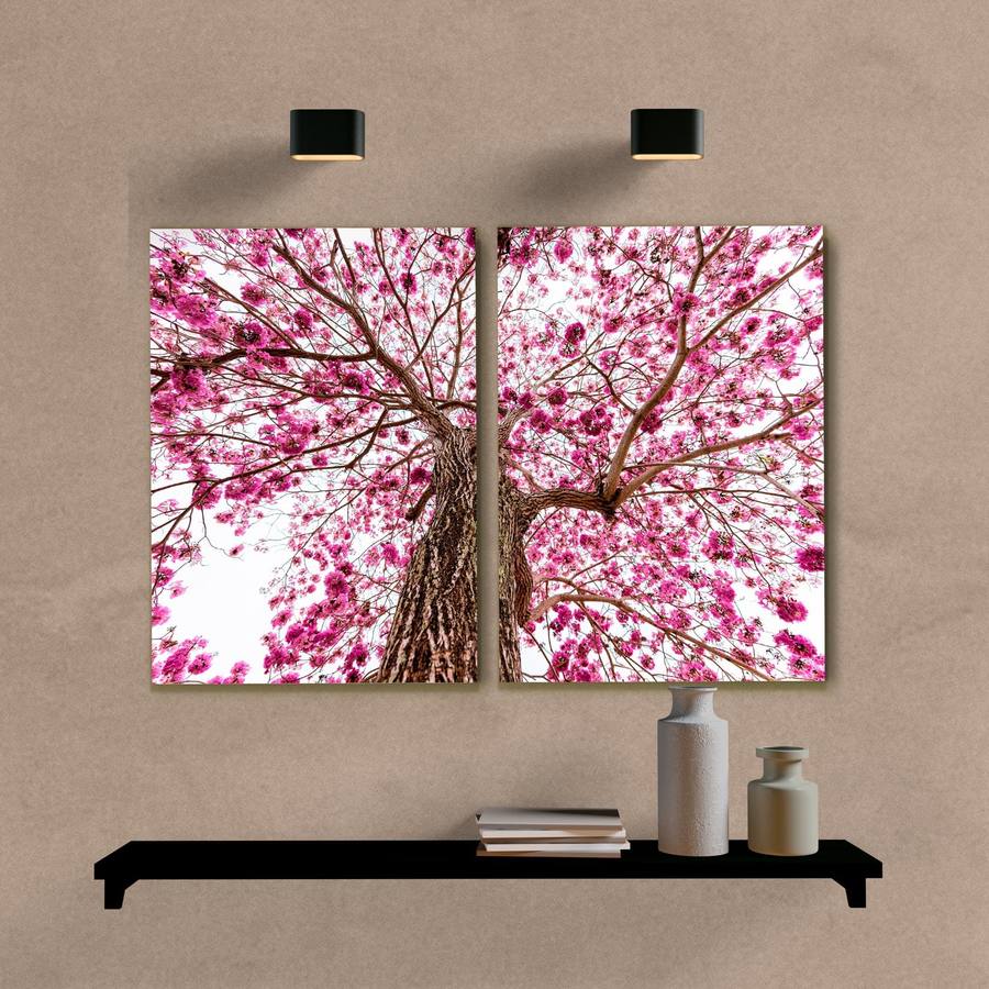 Kit Quadros Decorativos Paisagem Árvore Rosa - vista aproximada da impressão