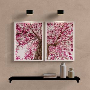 Kit Quadros Decorativos Paisagem Árvore Rosa - detalhe da moldura e acabamento