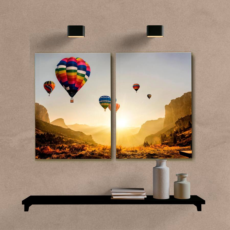 Kit Quadros Decorativos Paisagem Balões - quadro decorativo em ambiente decorado