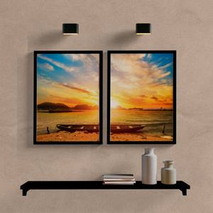 Kit Quadros Decorativos Paisagem Canoa - detalhe da moldura e acabamento