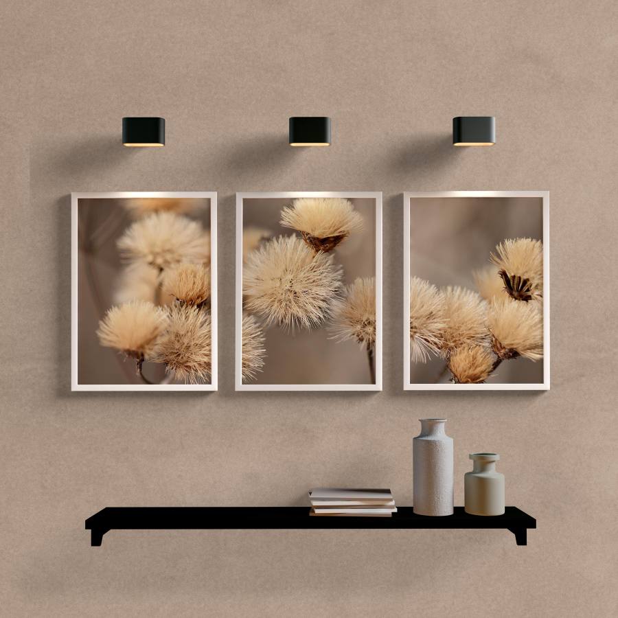 Kit Quadros Decorativos Paisagem Flores - detalhe da moldura e acabamento
