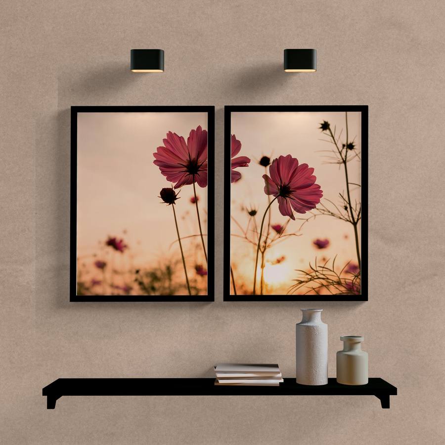 Kit Quadros Decorativos Paisagem Flores - detalhe da moldura e acabamento