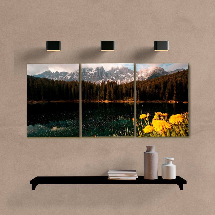 Kit Quadros Decorativos Paisagem Lago - quadro decorativo em ambiente decorado