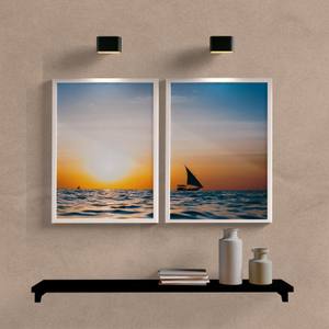 Kit Quadros Decorativos Paisagem Mar com Barco - detalhe da moldura e acabamento
