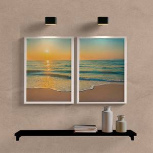 Kit Quadros Decorativos Paisagem Mar com Sol - detalhe da moldura e acabamento