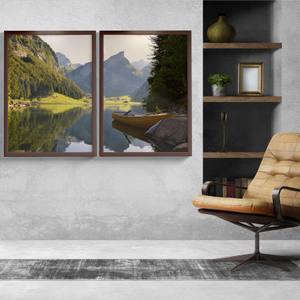 Kit Quadros Decorativos Paisagem Montanha com Barco e Lago - detalhe da moldura e acabamento