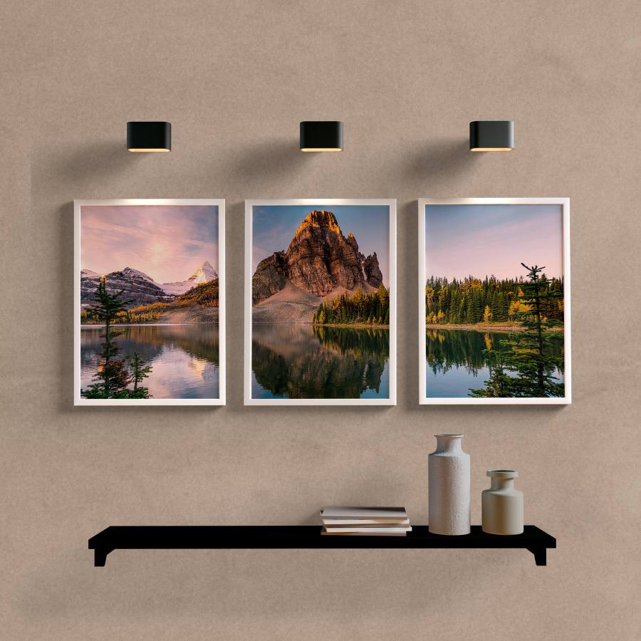 Kit Quadros Decorativos Paisagem Montanha e Lago - quadro decorativo em ambiente decorado