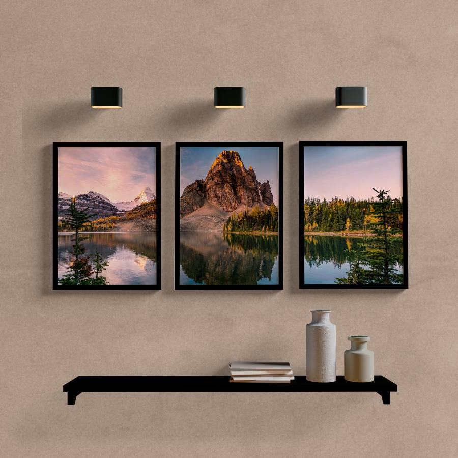 Kit Quadros Decorativos Paisagem Montanha e Lago - detalhe da moldura e acabamento