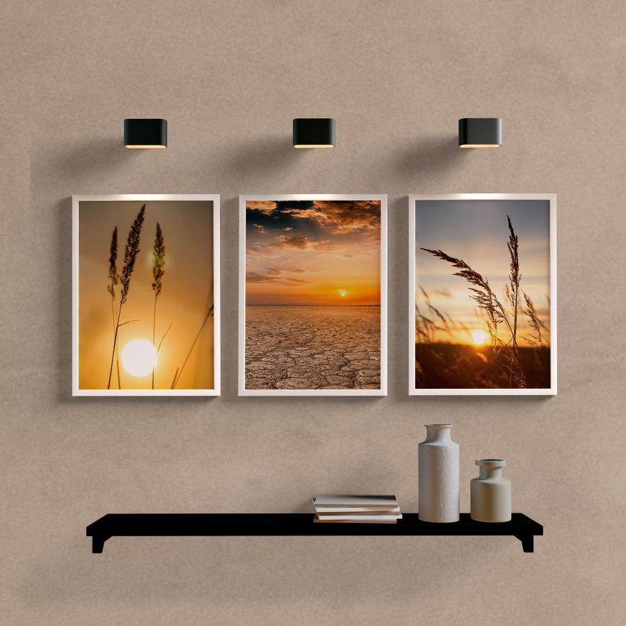 Kit Quadros Decorativos Paisagem Sunset - detalhe da moldura e acabamento