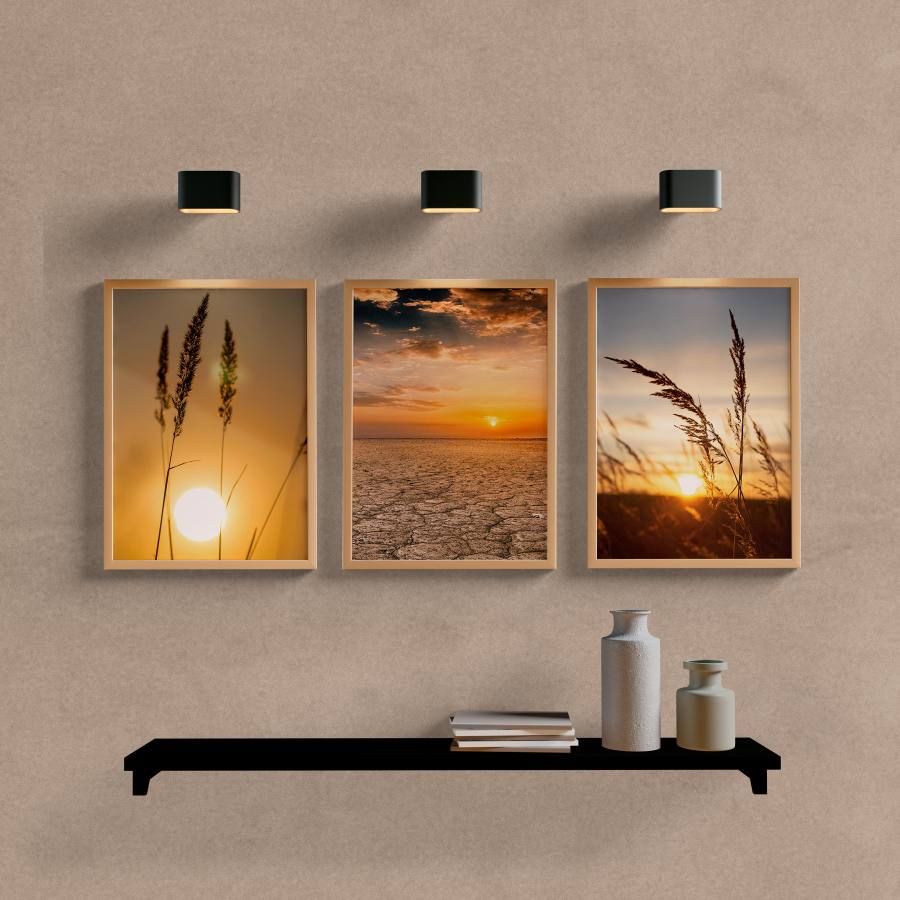Kit Quadros Decorativos Paisagem Sunset - vista aproximada da impressão
