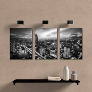 Kit Quadros Decorativos para Sala Prédios Branco e Preto - quadro decorativo em ambiente decorado