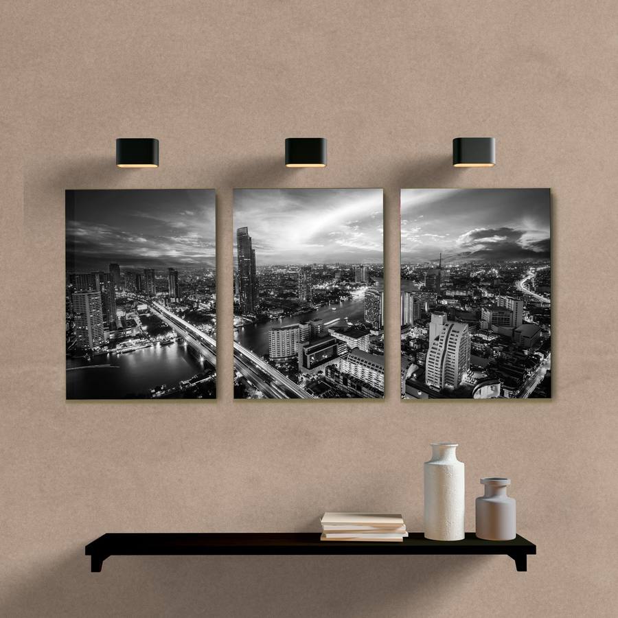 Kit Quadros Decorativos para Sala Prédios Branco e Preto - quadro decorativo em ambiente decorado
