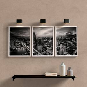 Kit Quadros Decorativos para Sala Prédios Branco e Preto - detalhe da moldura e acabamento