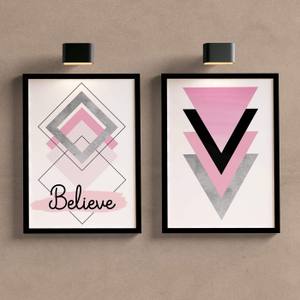 Kit Quadros Decorativos Rosa e Cinza Believe - detalhe da moldura e acabamento