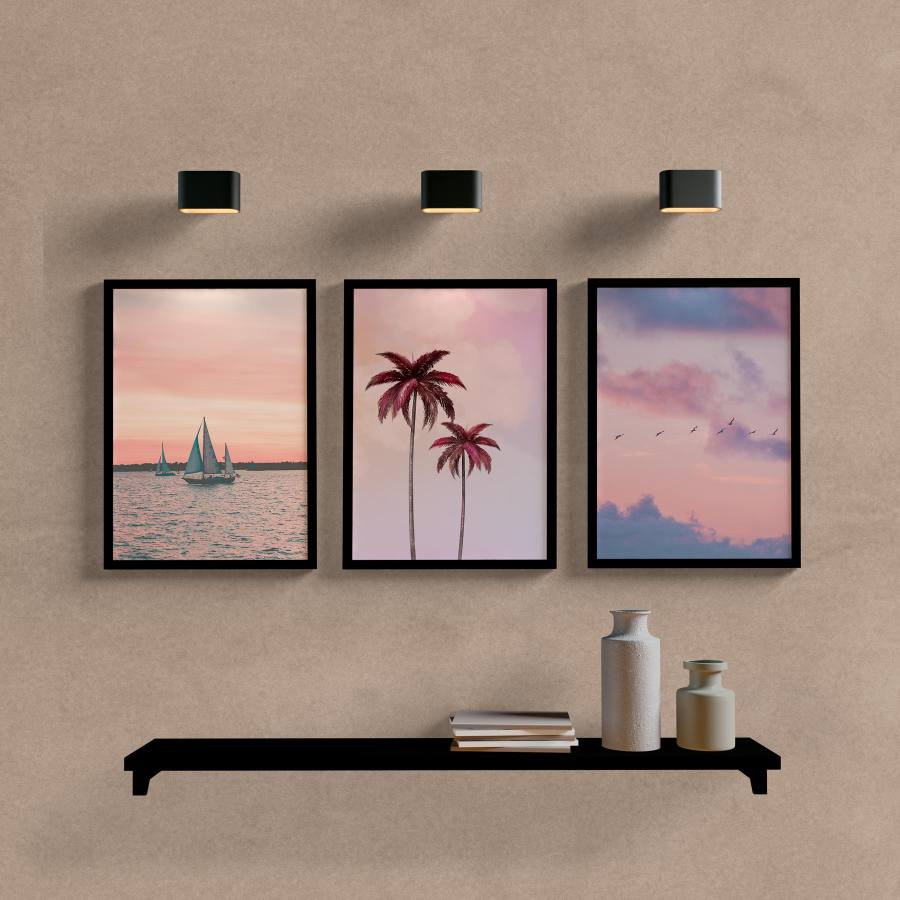 Kit Quadros Decorativos Rose Paisagens - quadro decorativo em ambiente decorado