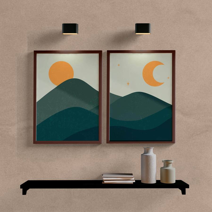 Kit Quadros Decorativos Sol e Lua - quadro decorativo em ambiente decorado