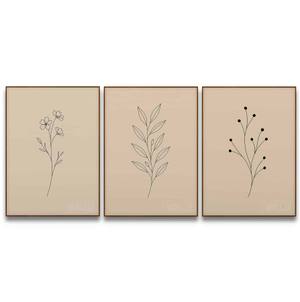 Kit Quadros Decorativos Trio Botânico Minimalista - vista aproximada da impressão