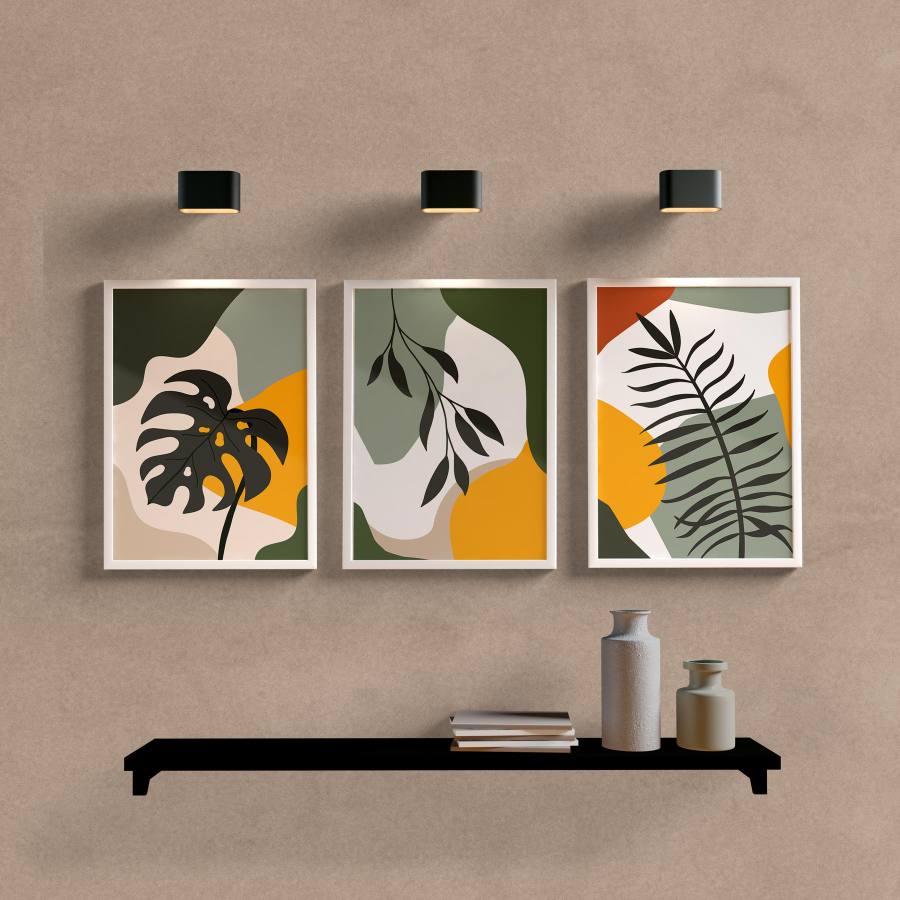 Kit Quadros Decorativos Tropical Abstrato - detalhe da moldura e acabamento