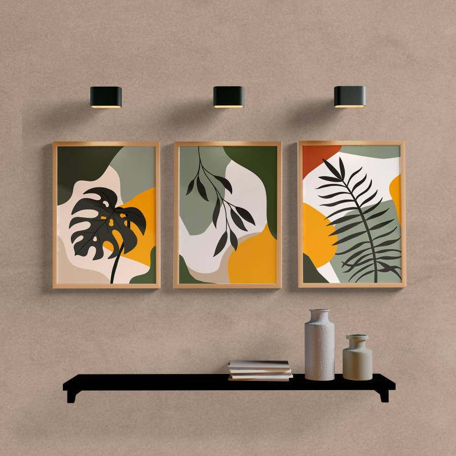 Kit Quadros Decorativos Tropical Abstrato - quadro decorativo em ambiente decorado