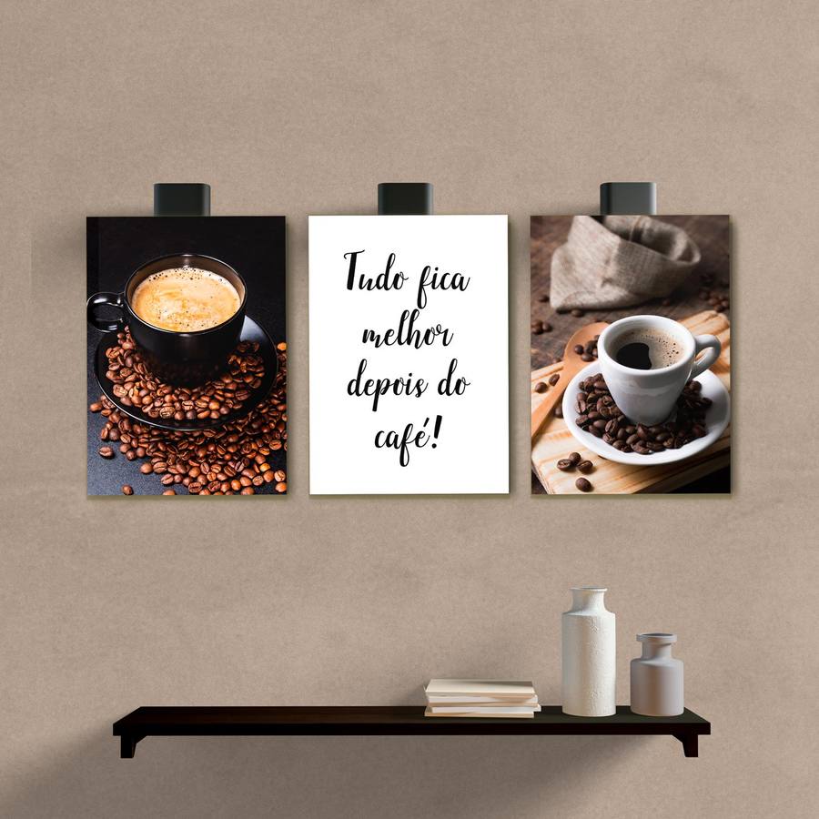 Kit Quadros Decorativos Tudo fica melhor depois do Café - quadro decorativo em ambiente decorado