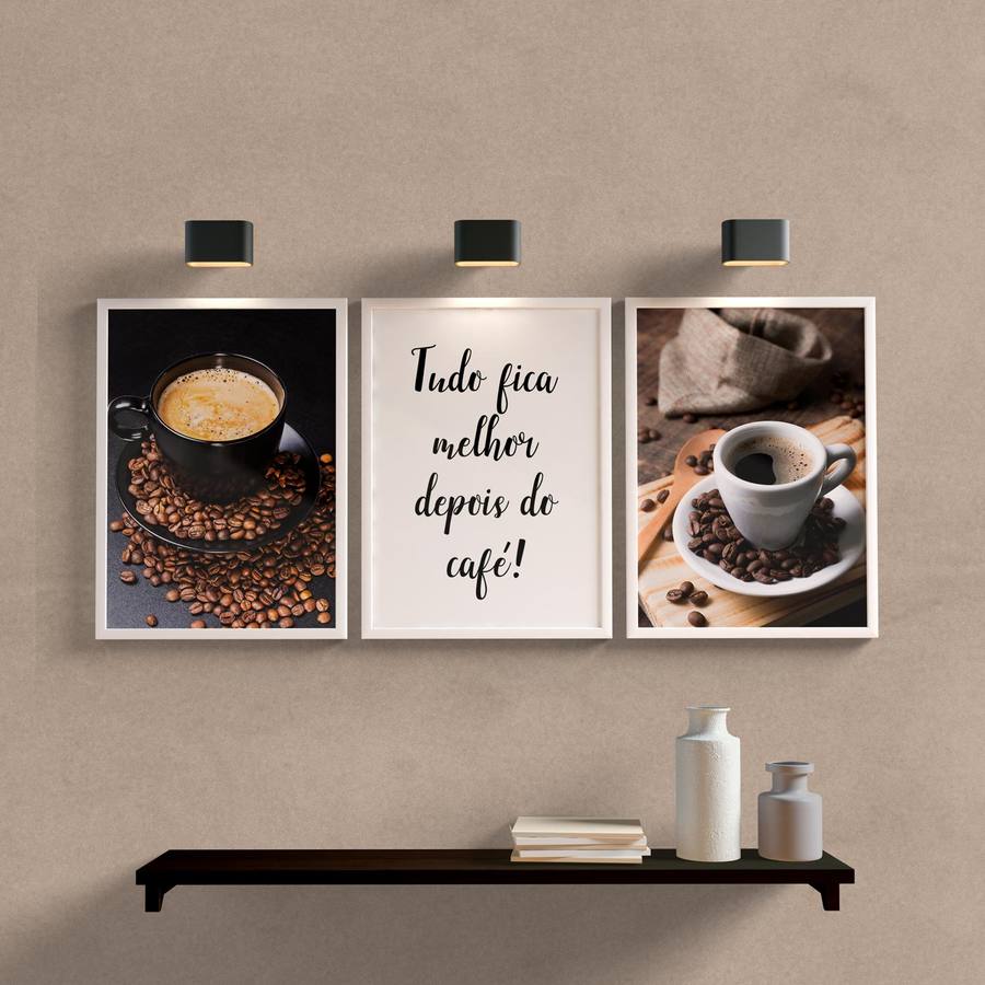 Kit Quadros Decorativos Tudo fica melhor depois do Café - detalhe da moldura e acabamento