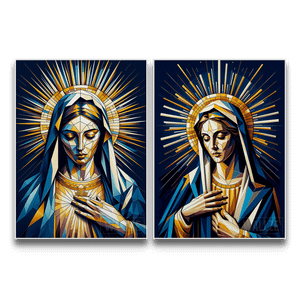 Kit Quadros Decorativos Vigem Maria -  A Graça e a Compaixão - detalhe da moldura e acabamento