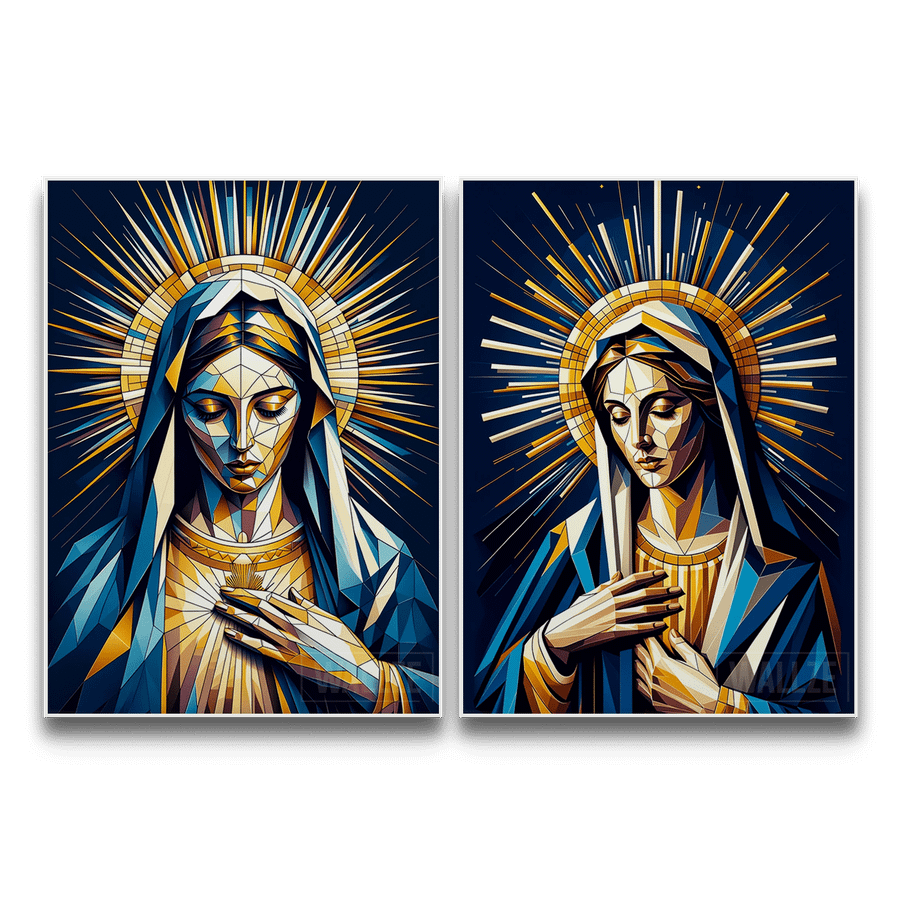 Kit Quadros Decorativos Vigem Maria -  A Graça e a Compaixão - detalhe da moldura e acabamento