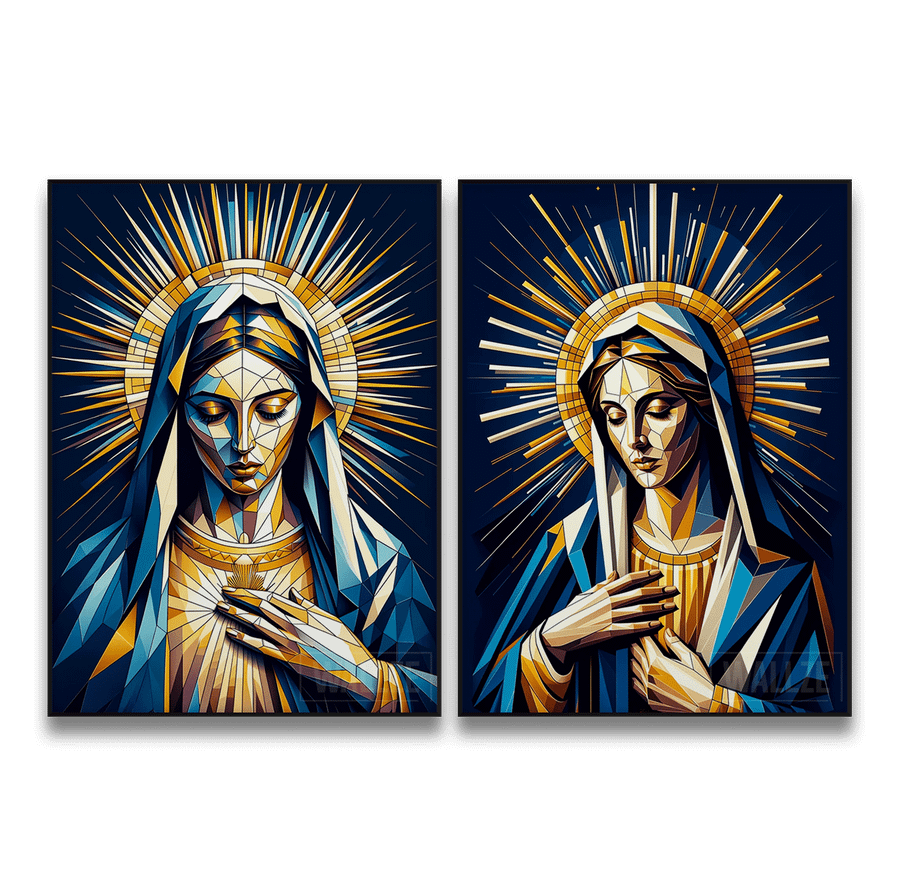 Kit Quadros Decorativos Vigem Maria -  A Graça e a Compaixão - quadro decorativo em ambiente decorado