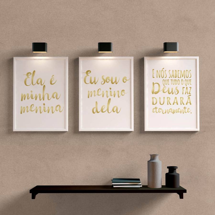 Kit Quadros Decorativos Ela é Minha Menina Dourado