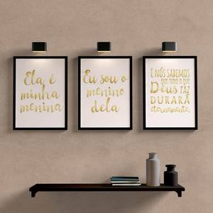 Kit Quadros Decorativos Ela é Minha Menina Dourado - detalhe da moldura e acabamento