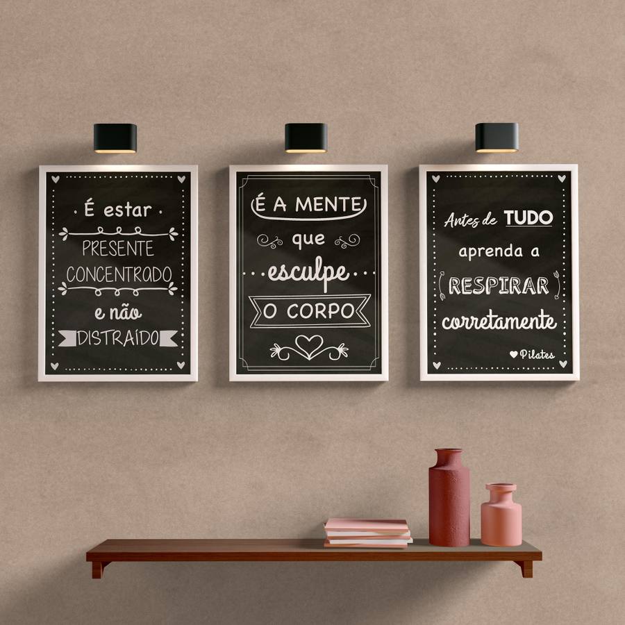 Kit Quadros Decorativos Frases de Pilates - detalhe da moldura e acabamento