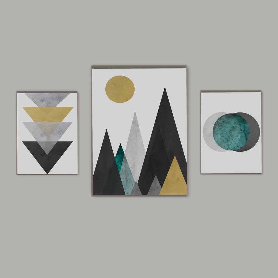 Kit Quadros Decorativos Geométrico Montanhas - quadro decorativo em ambiente decorado