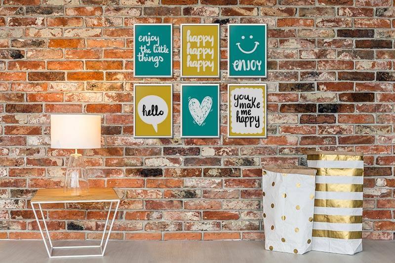 Kit Quadros Decorativos Happy - detalhe da moldura e acabamento