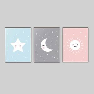 Kit Quadros Infantil Estrela, Lua e Sol - quadro decorativo em ambiente decorado
