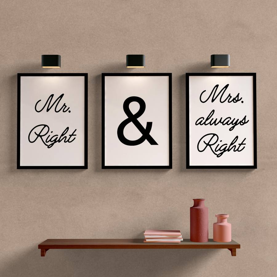 Kit Quadros Decorativos Mr. Right & Mrs. always Right - detalhe da moldura e acabamento