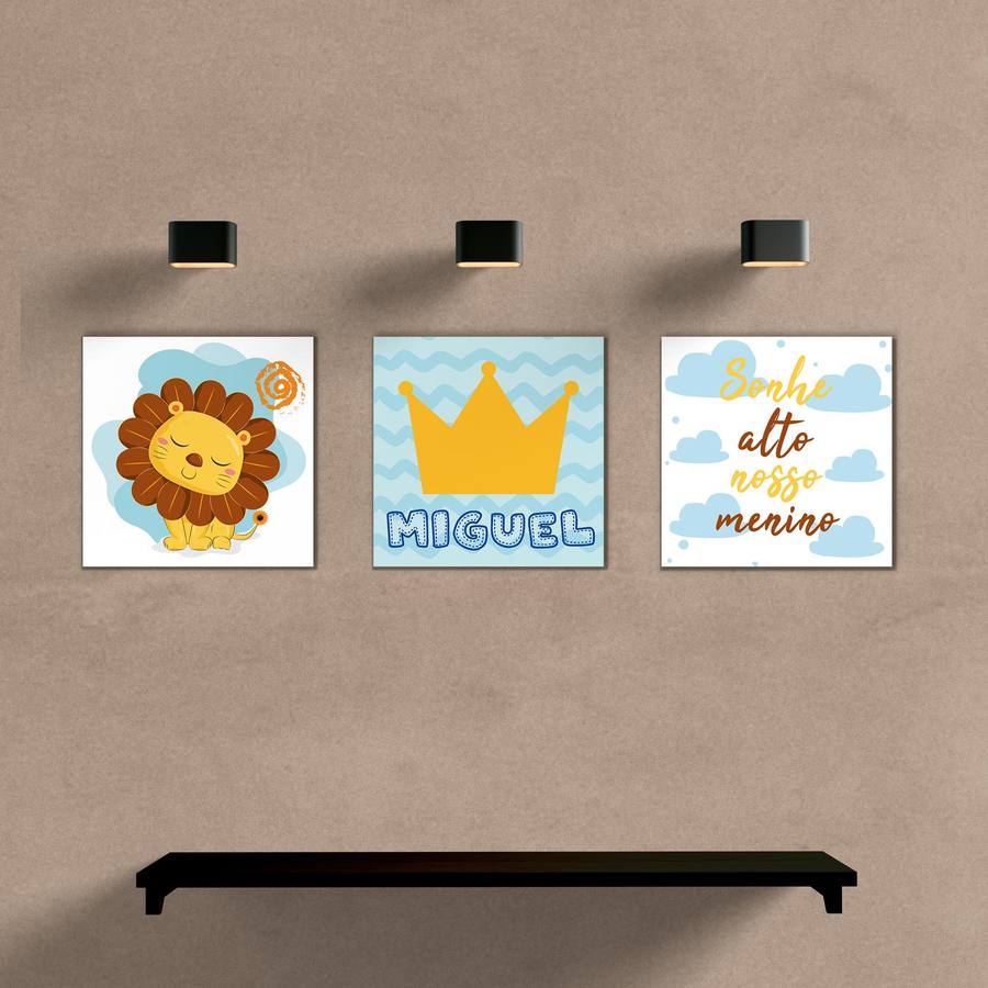 Kit Quadros Decorativo para Quarto de Criança Leãozinho - quadro decorativo em ambiente decorado