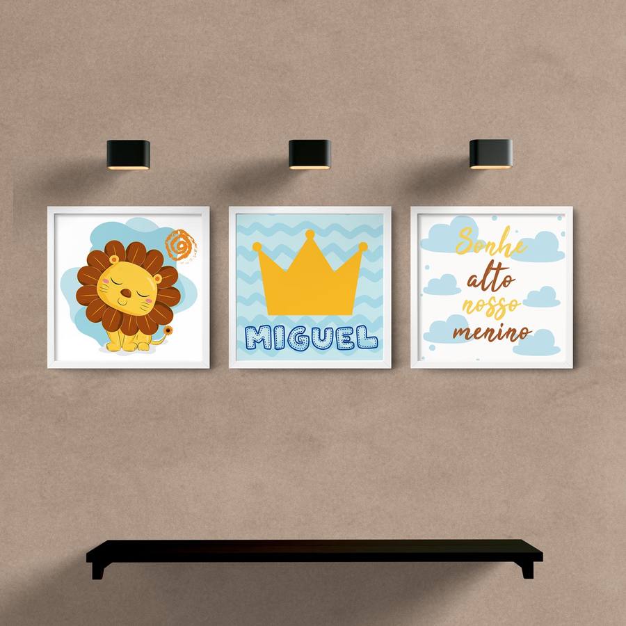 Kit Quadros Decorativo para Quarto de Criança Leãozinho - detalhe da moldura e acabamento