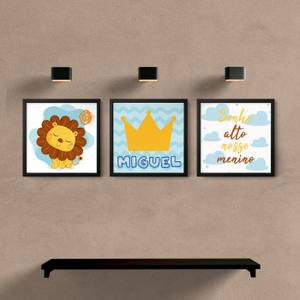 kit quadros decorativos sala quarto bebe leao