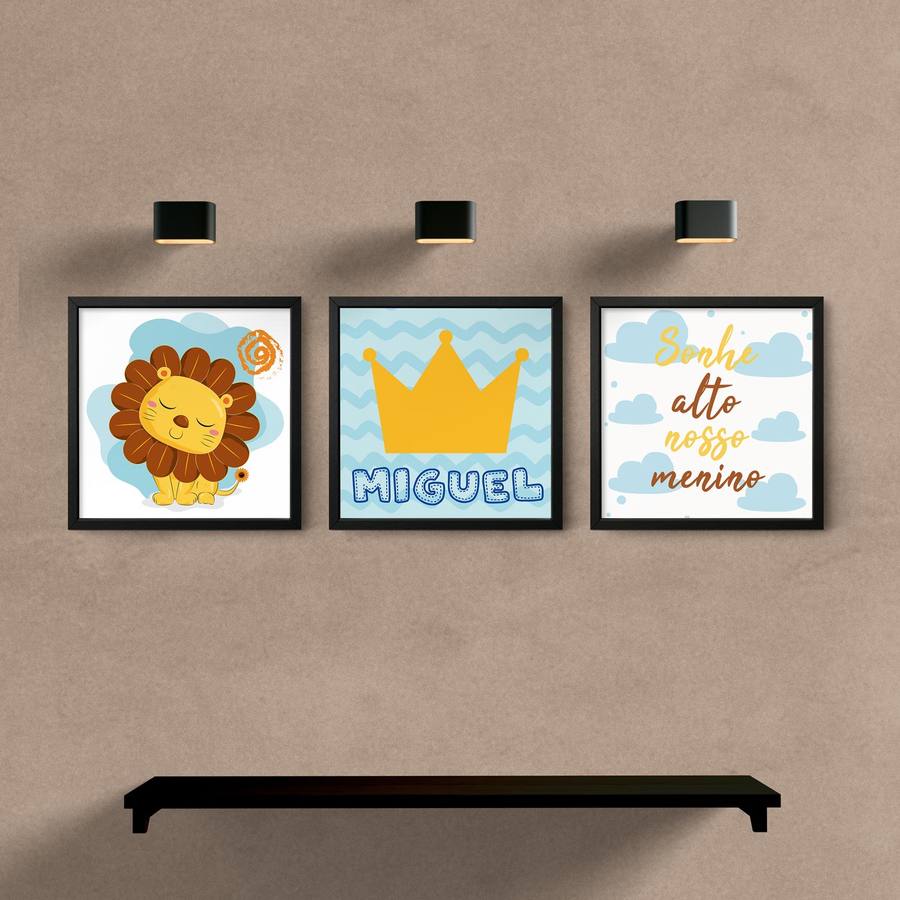 kit quadros decorativos sala quarto bebe leao