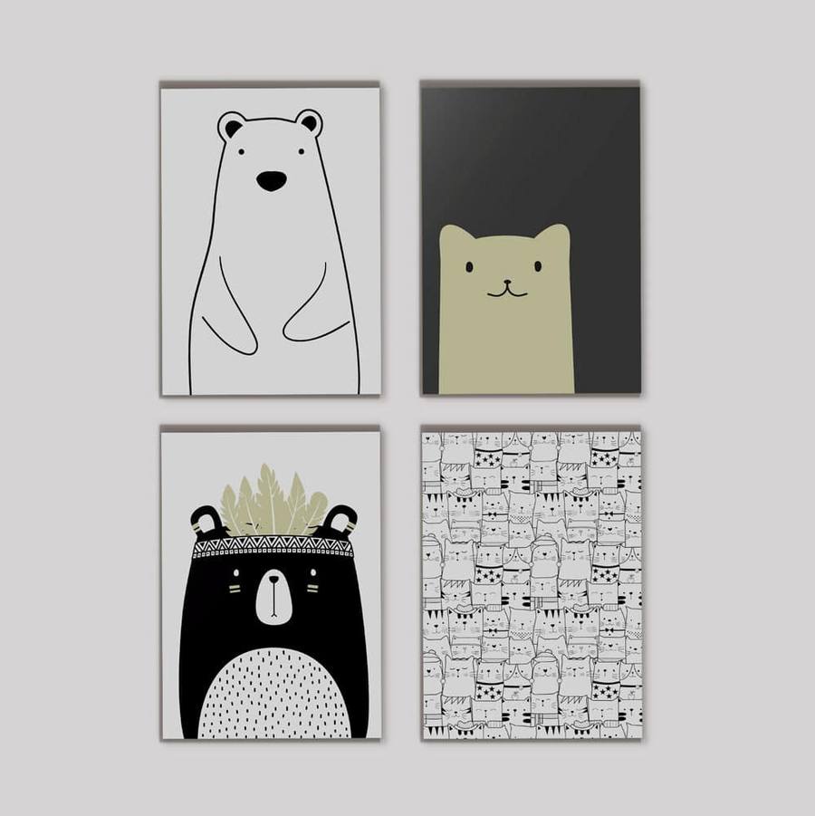 Kit Quadros Decorativos Quarto de Criança Ursinhos - quadro decorativo em ambiente decorado