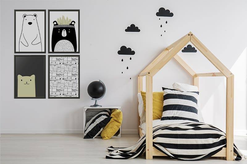 Kit Quadros Decorativos Quarto de Criança Ursinhos - vista aproximada da impressão