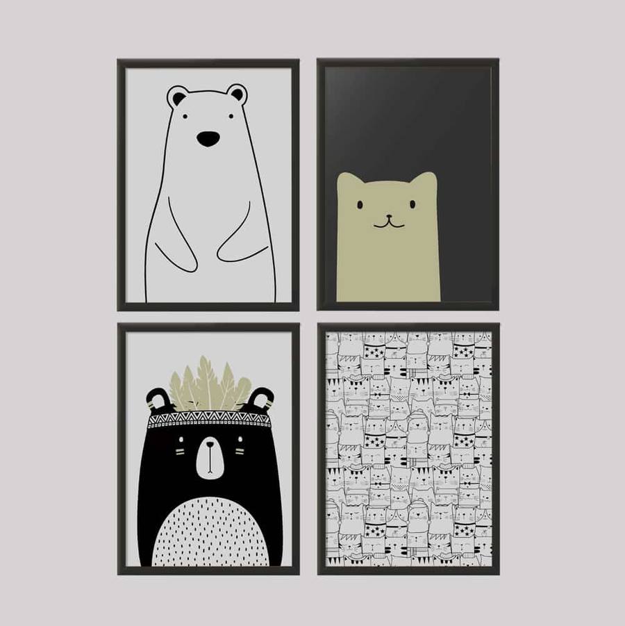 Kit Quadros Decorativos Quarto de Criança Ursinhos - detalhe da moldura e acabamento