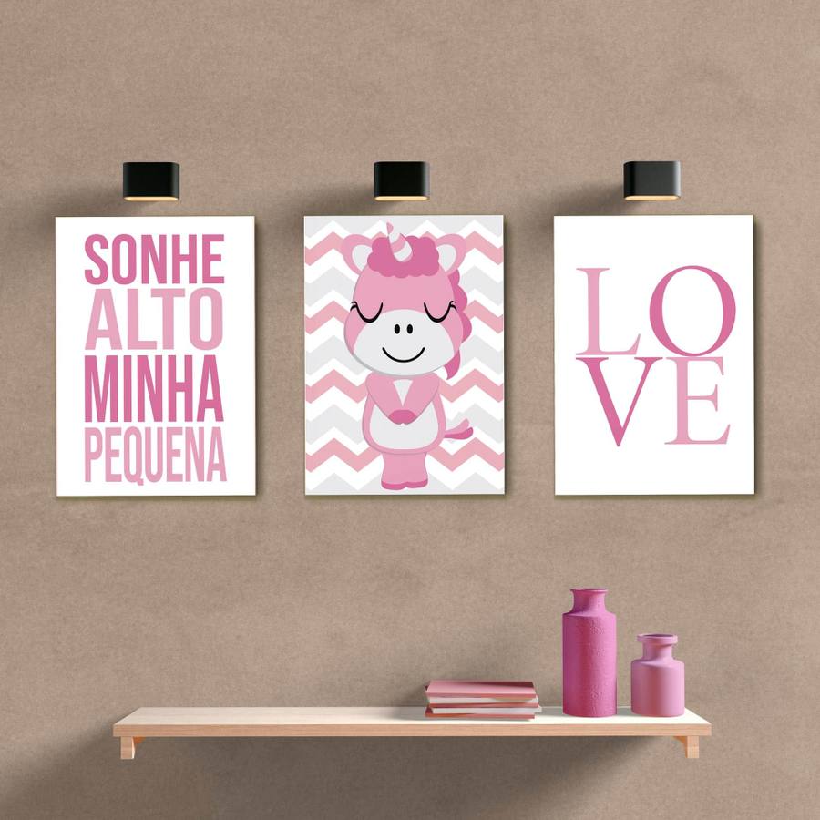 Kit Quadros Decorativos Quarto de Bebê Menina - quadro decorativo em ambiente decorado